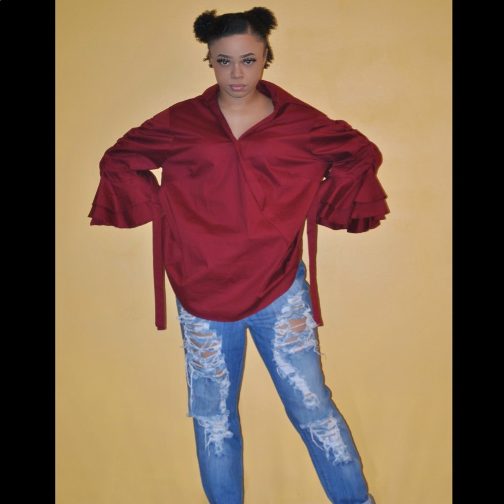 Collard V-Neck Ruffled